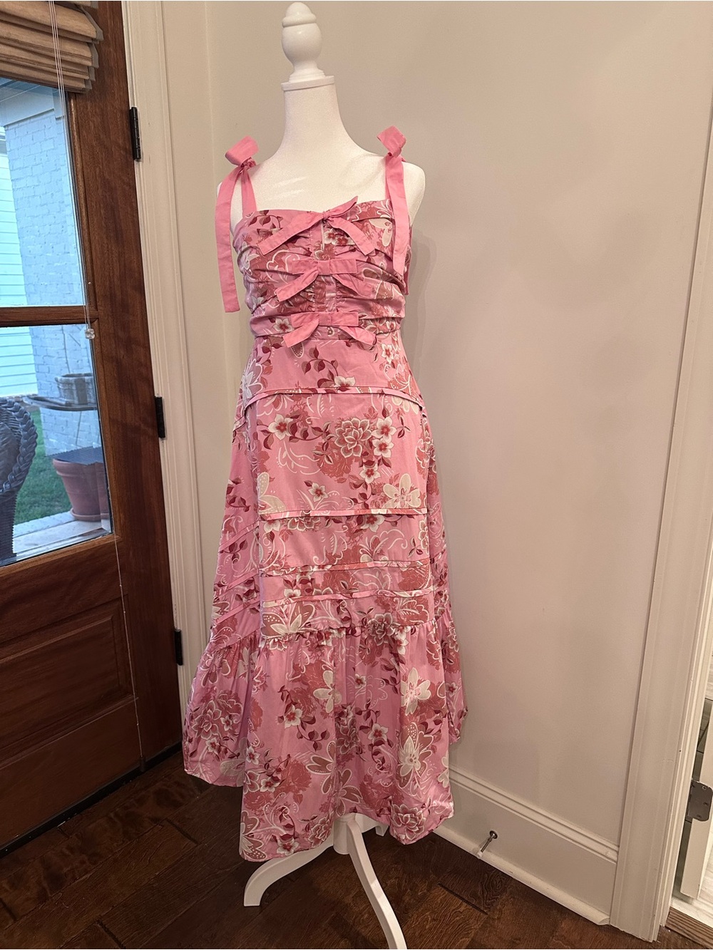 Fate Pink Floral Ruffled Tie-Shoulder Girls Dress